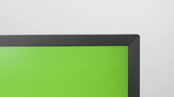 "Ontmoeting "papieren sticker op monitor, chroma sleutel. Witte achtergrond. Kopieerruimte — Stockvideo