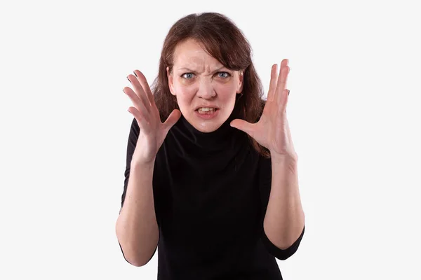 Genervte Frauen halten sich in wütender Geste die Hände und beißen die Zähne zusammen. Drogensucht — Stockfoto