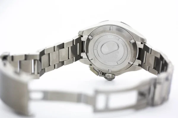 Biel, Switzerland 31.03.2020 - The close of Hamilton man watch stainless steel recase stainless steel cancellelet swiss quartz machine watch isolated lying on table swiss made manufactory — 스톡 사진