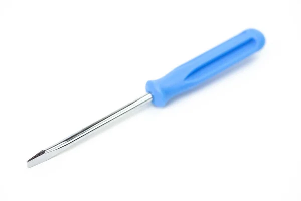 Śrubokręt niebieski uchwyt izolowany na białym tle. Zbliżenie pojedynczego obiektu — Zdjęcie stockowe