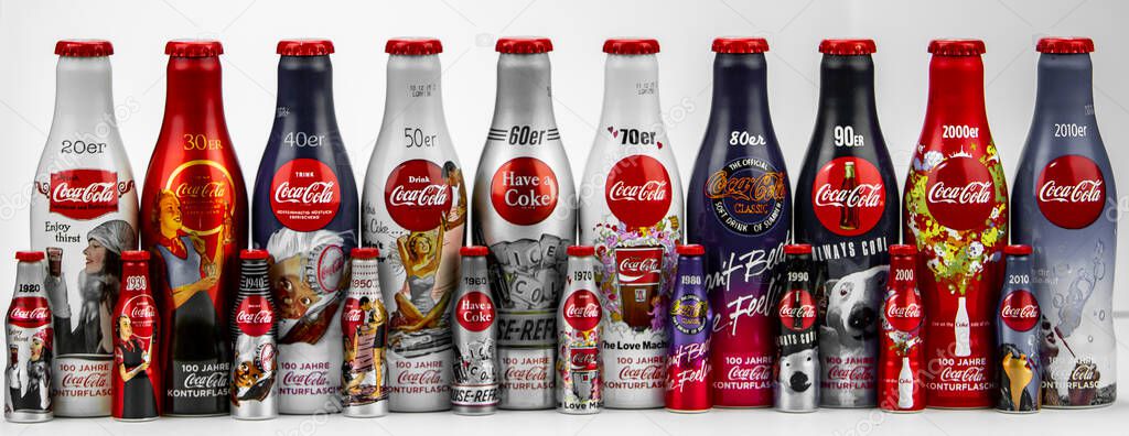 New York, USA 11.01.2020 Coca-Cola aluminum recyclable bottle isolated on a white background in studio, Coke brand.