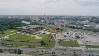 Minsk, Belarus - Eylül 2019: Bağımsızlık Sarayı, Belarus Başkanı Alexander Lukashenko 'nun evi. Normandiya Biçimi görüşmeleri gerçekleşti