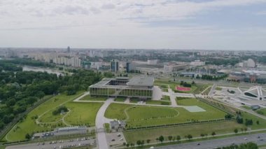 Minsk, Belarus - Eylül 2019: Bağımsızlık Sarayı, Belarus Başkanı Alexander Lukashenko 'nun evi. Normandiya Biçimi görüşmeleri gerçekleşti