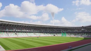Minsk, Belarus - Tamam, 2019: Stadyum ve futbol sahası dinamosu, Minsk. Şampiyonlar Ligi ve Avrupa Ligi maçları oynanıyor.