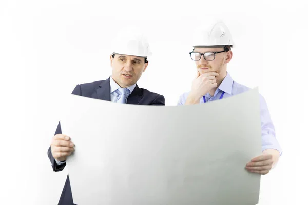 Ingenieurs lezen instructies, Ingenieur en zakenman vergadering, teamwerk — Stockfoto
