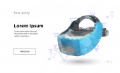 vr. Low-Poly Virtual-Reality-Helm. zukünftige Innovationstechnologie Fantasie. polygonale Dreieck verbunden Punkte geometrische Punktlinie vr Headset Glas Gerätekonzept blauer Vektor Abbildung