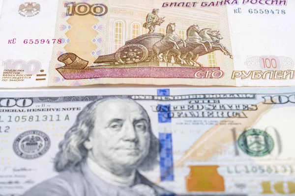 Elección Entre Rublos Rusos Dólares Americanos Dos Monedas Comparar — Foto de Stock