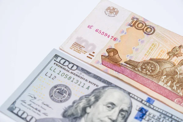 Rubli Russi Sfregano Dollari Americani Concetto Tasso Cambio Usd — Foto Stock