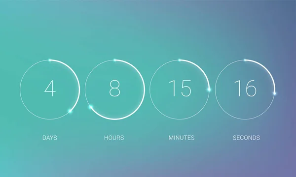 UI contador de tiempo contador de cuenta regresiva. Cuenta atrás digital vectorial tablero de círculo con diagrama de pastel de tiempo círculo. Cuadro de indicadores del día, hora, minutos y segundos para el diseño de la próxima plantilla de evento de la página web . — Archivo Imágenes Vectoriales