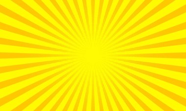 Sarı güneş ışınları veya noktalar pop sanat teması ile güneş ışınları arka plan. Dağıtıcı, ıraksak yarı ton ışık ışınları ile vektör arka plan