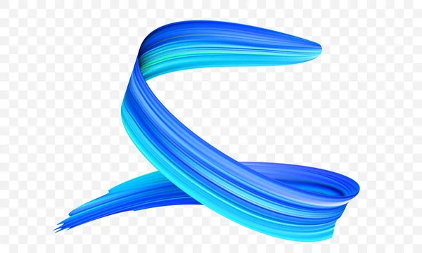 Pincelada de pintura azul acrílica. Vector brillante espiral gradiente pincel de pintura 3d con textura vibrante sobre fondo transparente. Concepto creativo de trazo de color pintado digital — Archivo Imágenes Vectoriales