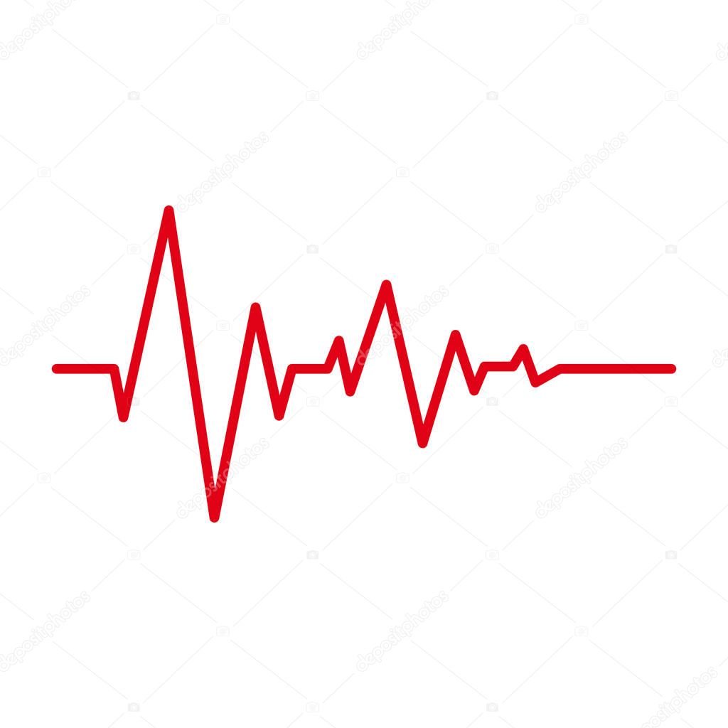 Heart pulse red line cardiogram vector isolated icons on white background. Heartbeat cardiology medical symbol or oscilloscope graphic element