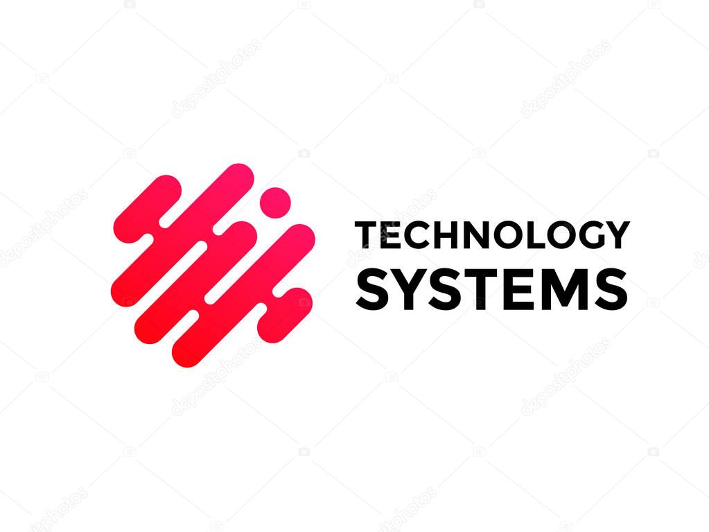 Technology logo simple tech design. Vector creative abstract circle round red flow shape modern icon for construction technology or logo template for digital communication concept