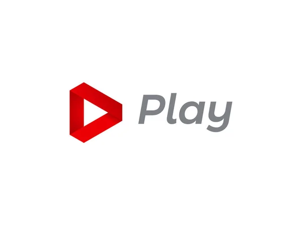 Reproduzir ícone de logotipo para música e tv digital de áudio ou vídeo filme player design. Vector play triângulo vermelho música plana ou áudio e vídeo interface seta e web modelo de ícone de aplicativo multimídia —  Vetores de Stock