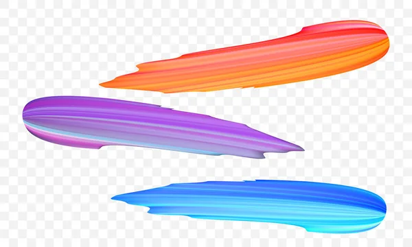 Інсульт акрилової фарби пензлем. Векторний яскраво-помаранчевий, оксамитовий або фіолетовий і синій градієнт 3d пензлик з яскравою текстурою на прозорому фоні. Творча концепція цифрового кольорового штрихування — стоковий вектор