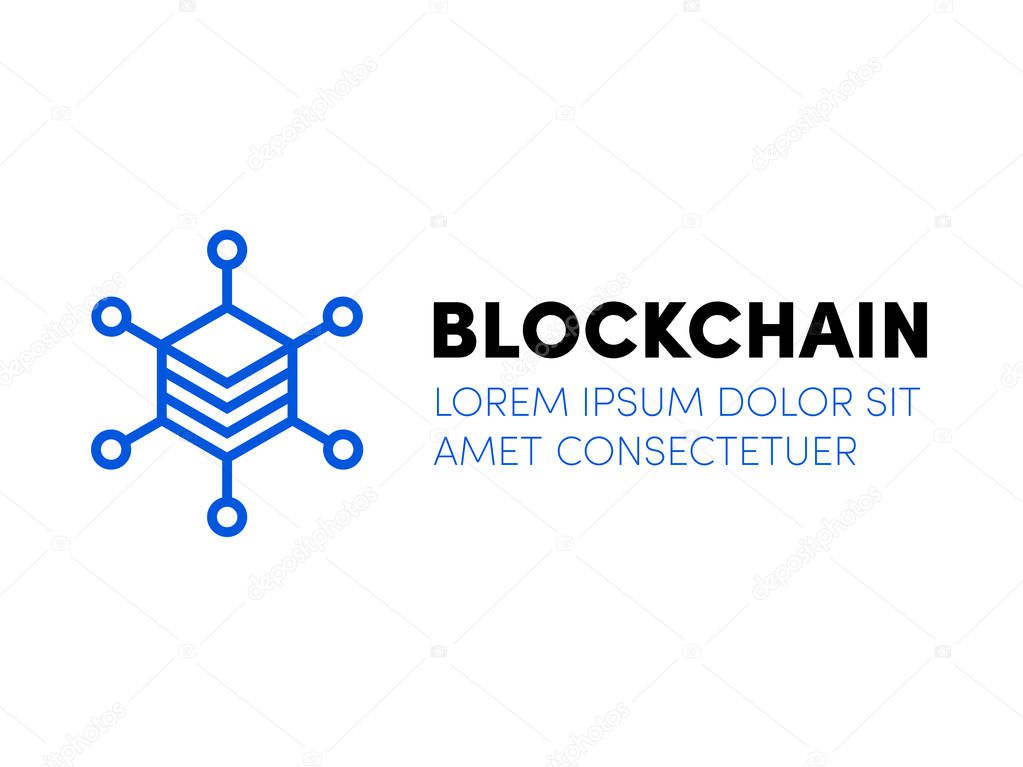Blockchain logo. Cloud server icon for crypto mining bitcoin, ethereum. Block chain network database logo. Data center or hosting company icon