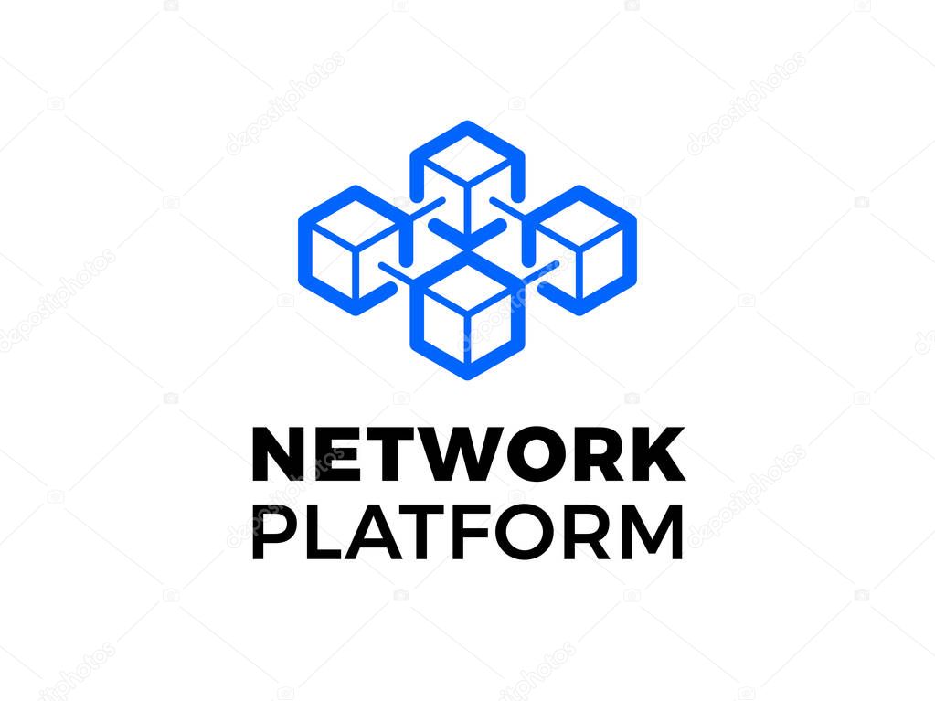 Data base or hosting server company logo. Vector blockchain technology icon for crypto mining bitcoin, ethereum. Block chain network database logo. Data center or hosting company icon