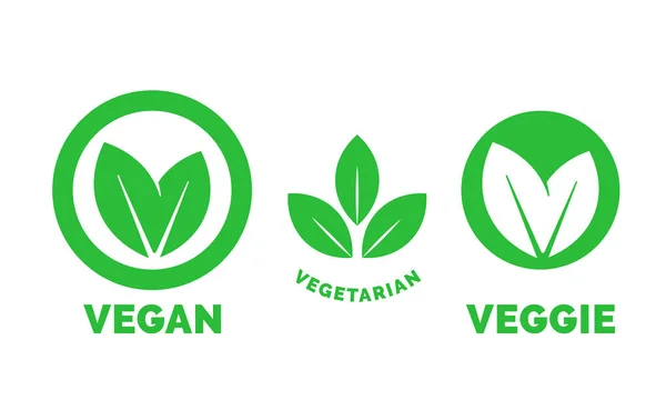 Vegan label vector vegetarian food green leaf icon — Stock Vector