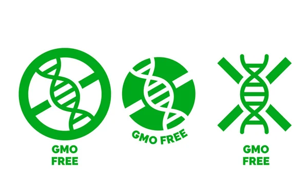 Hayır GDO için GDO ücretsiz etiket ürün paketi simgesi tasarım şablonu eklendi. Vektör yeşil Dna sembolü GDO ücretsiz gıda için — Stok Vektör