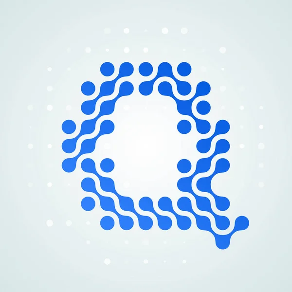 Letra Q logo moderno icono de medio tono. Señal de Q con letra plana vectorial en línea de puntos azul futurista fuente líquida diseño digital de moda — Vector de stock