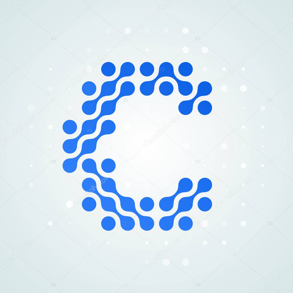 Letter C logo modern halftone icon. Vector flat letter C sign in futuristic blue dot line liquid font trendy digital design