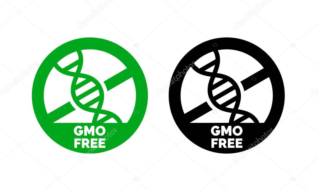 GMO free label  DNA vector icon for product package