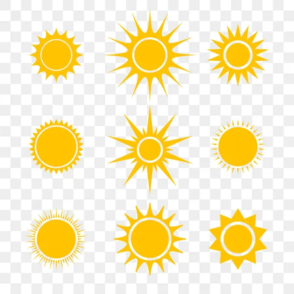 Soleil ou étoile vecteur dessin animé icônes jaunes — Image vectorielle