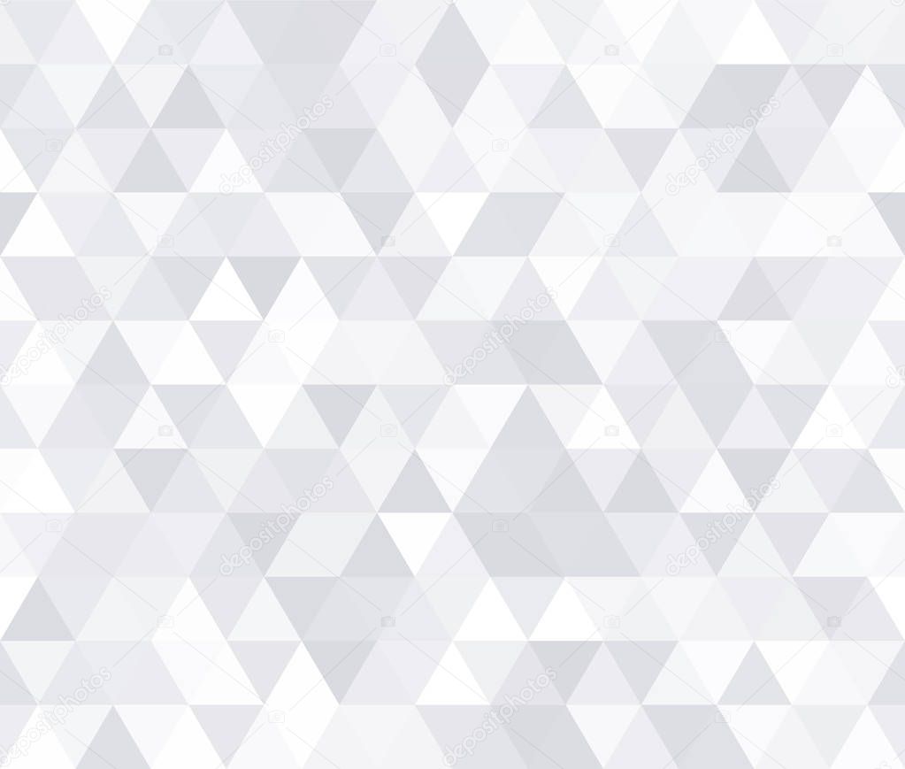 White Triangular Mosaic Abstract Seamless Pattern. Vector low poly style illustration.