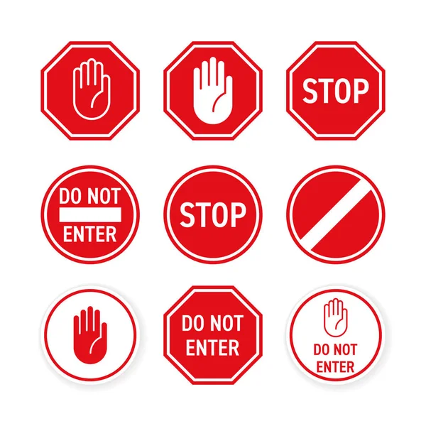 Stop road sign vector red hand enter gesture — Stock Vector