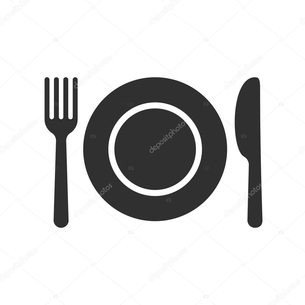 Plate, spoon and fork vector cutlery flat vector icon for restaurant or onboard food menu sign