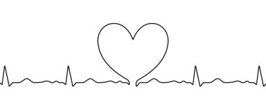 Kalp atışı nabız çizelgesi çizilmiş, vektör el çizilmiş ince kalp çizgisi beyaz arka planda izole edilmiş. Düğün aşkı, sevgililer günü, doğum günü veya kardiyoloji hayır işi kalp, karalama şekli tasarımı