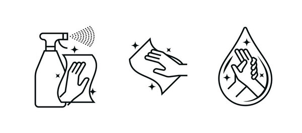 Антибактериальные салфетки и векторные иконки для дезинфекции. Антисептик коронавируса и гель для дезинфекции алкоголя, антибактериальные признаки мытья рук
