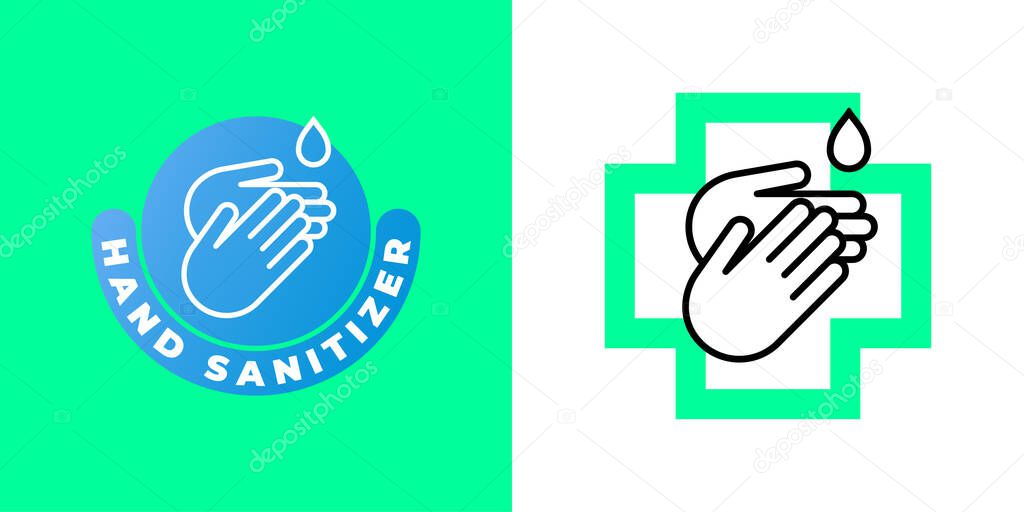 Sanitizer hand gel vector icon, antibacterial wet towels and disinfection antiseptic and antiviral hand wash label. Hand sanitizer drop and medical cross icon