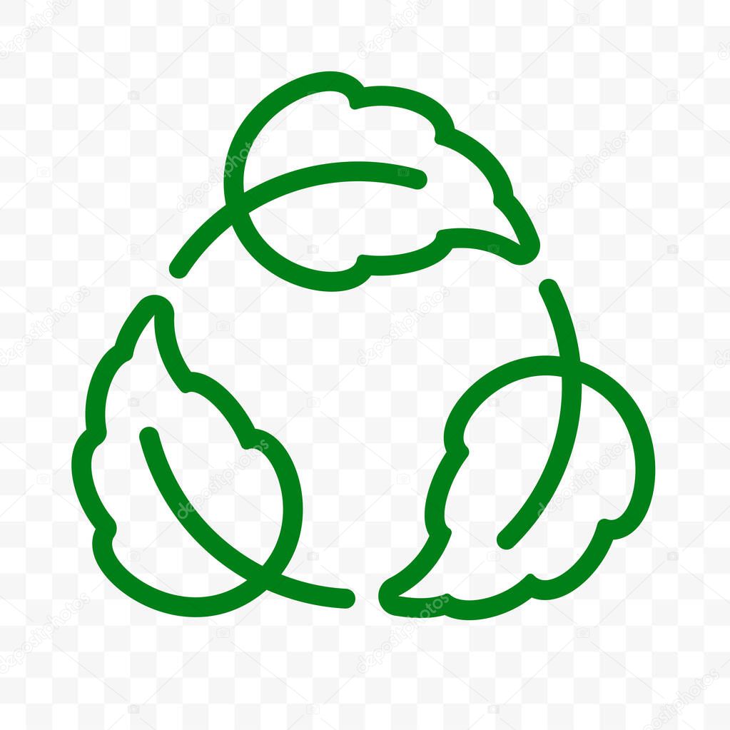 Biodegradable recyclable label, plastic free vector icon. Eco safe bio recyclable, degradable package stamp, green leaf recycle logo