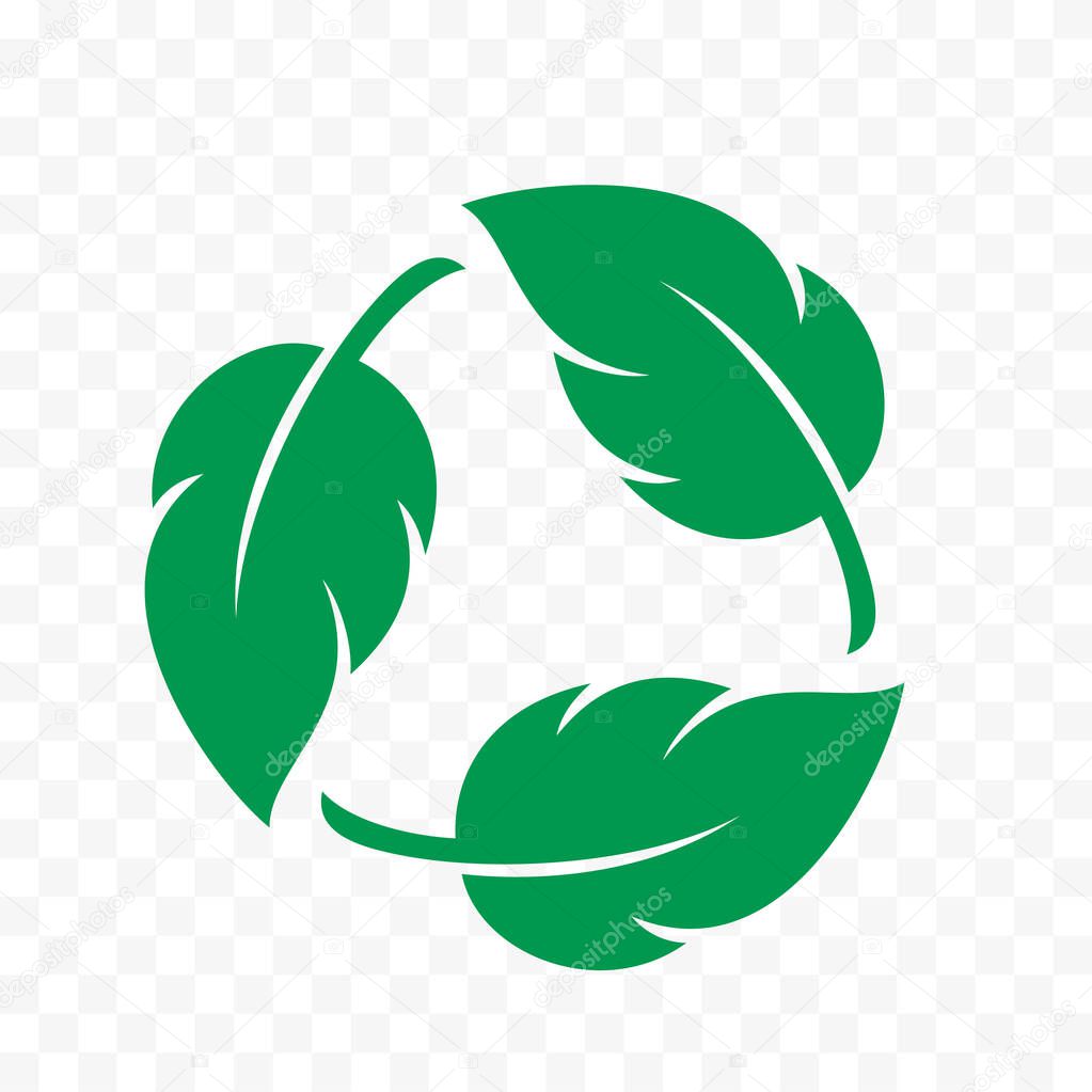 Biodegradable icon, recyclable and plastic free vector label. Eco safe and bio recyclable, degradable package stamp, green leaves logo