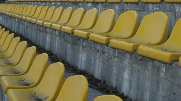 Cadeiras amarelas em um estádio vazio, câmera lenta 120 fps — Vídeo de Stock