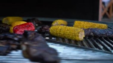 Kuzu pirzola ve sebze döner ızgara, et ve mangal, 4k Mısır