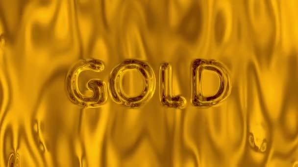 Altın Rengi Hareketli Bir Arka Planda Altın Kelimesi Sıvı Sıvı — Stok video