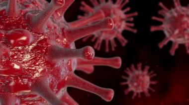 Coronavirus 2019-NCov. Kandaki virüs bulaşmış. Mikroskop virüsü yaklaşıyor. 3D görüntüleme. Konsept SARS-CoV-2. Dünya salgını, virüsün yayılması. COVID-19