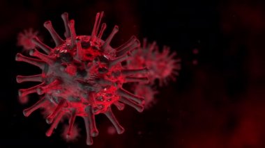 Coronavirus 2019-NCov. Kandaki virüs bulaşmış. Mikroskop virüsü yaklaşıyor. 3D görüntüleme. Konsept SARS-CoV-2. Dünya salgını, virüsün yayılması. COVID-19