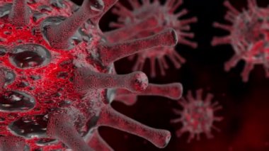 Coronavirus 2019-NCov. Kandaki virüs bulaşmış. Mikroskop virüsü yaklaşıyor. 3D görüntüleme. Konsept SARS-CoV-2. Dünya salgını, virüsün yayılması. COVID-19