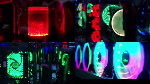 Neon Bilgisayar Soğutucuları Ekranı Böl Spor Bilgisayar Oyunlarında Şampiyonluk Bilgisayar — Stok video