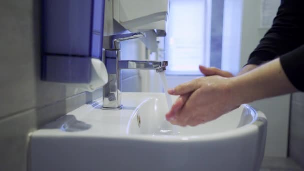 Man Washing His Hands Soap Faucet Thorough Hand Washing Antibacterial — Stock Video