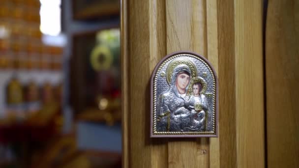 Ukraine Kyiv May 2019 Face Saint Icon Picturesque Image Saint — Stock Video
