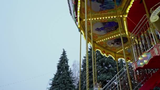 Ukraine Kyiv February 2020 Carousel Lots Lights Spinning Amusement Park — Stock Video