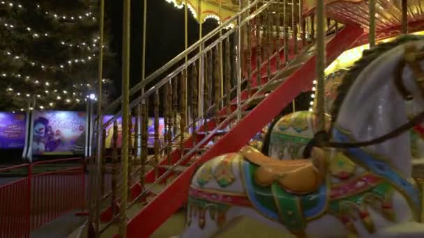 Ukraine Kyiv February 2020 Carousel Lots Lights Spinning Amusement Park — Stock Video