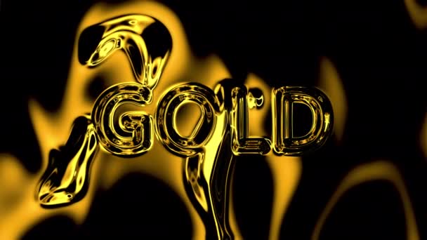 Goud Het Woord Goud Een Bewegende Achtergrond Vloeibaar Vloeibaar Metaal — Stockvideo