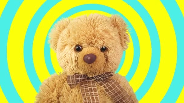 Urso Castanho Sobre Fundo Colorido Urso Peluche Fixe Urso Dançando — Vídeo de Stock