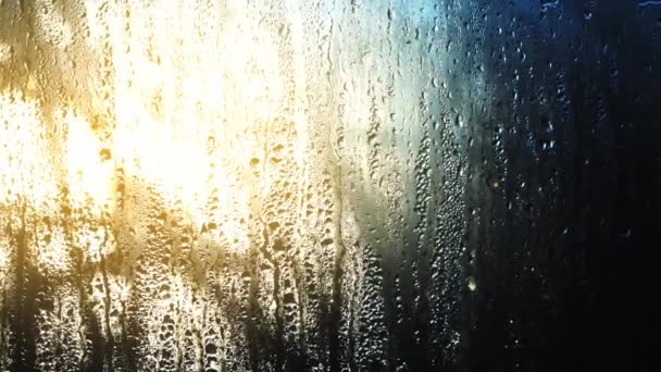 Raindrops Flow Glass Sun Wet Window Foggy Window Close Window — Stock Video