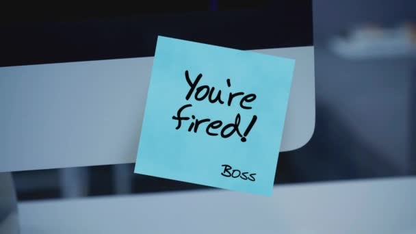 Sticky Notes You Fired Inscription Sticker Monitor Financial Crisis Business — Stock Video